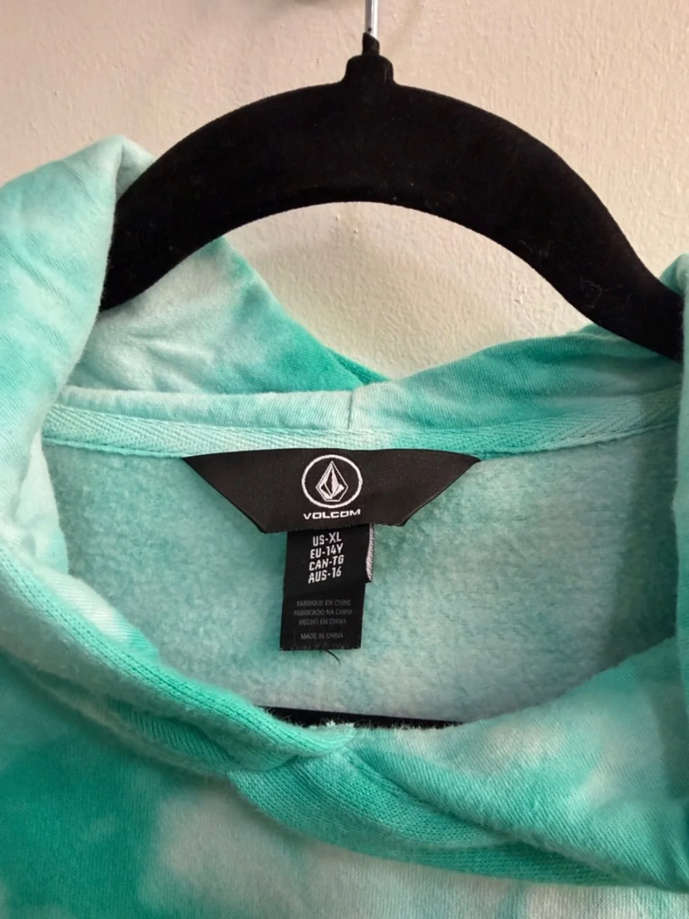 Volcom Teal and White Tie-Dye Pullover Hoodie - Picture 2 of 4